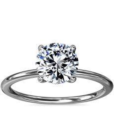 14k 白金单石加隐藏式光环钻石订婚戒指与铂金